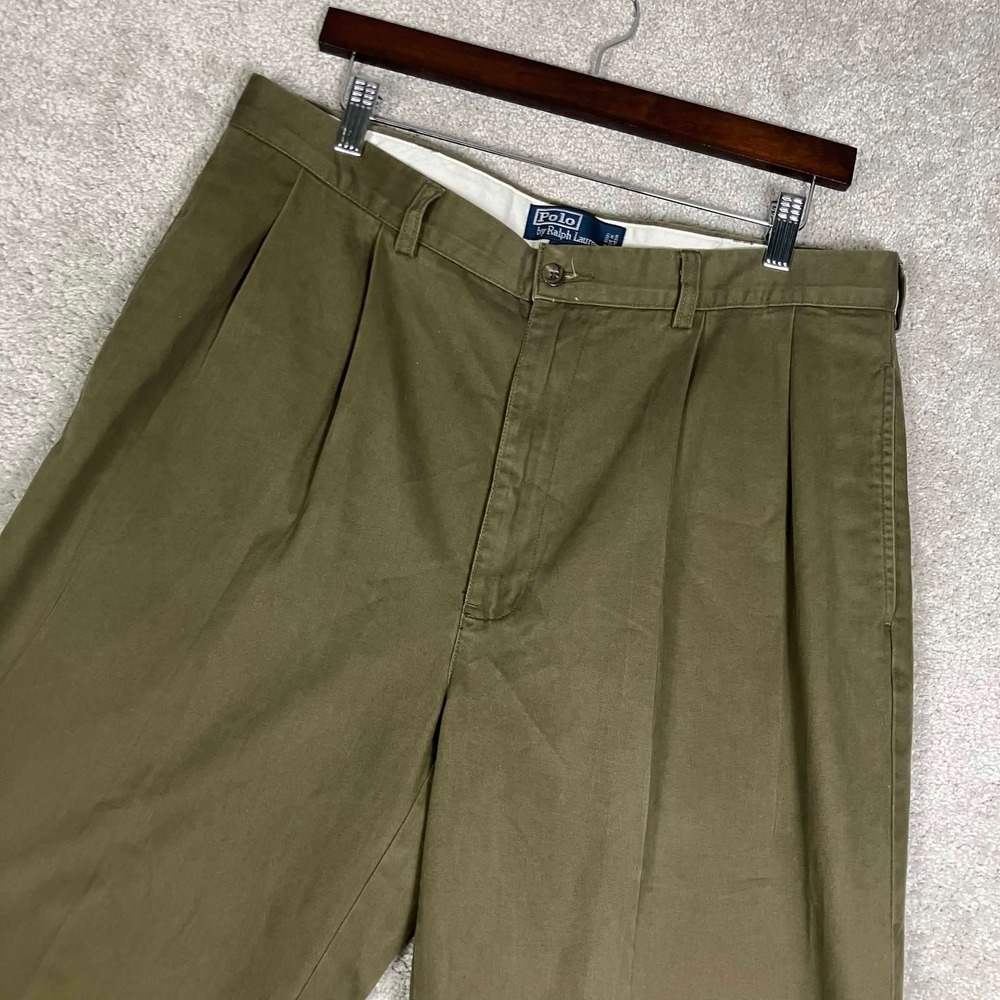Vintage Polo Ralph Lauren Chino Pants Mens 34 Brown Pleated Andrew Pant Cuffed